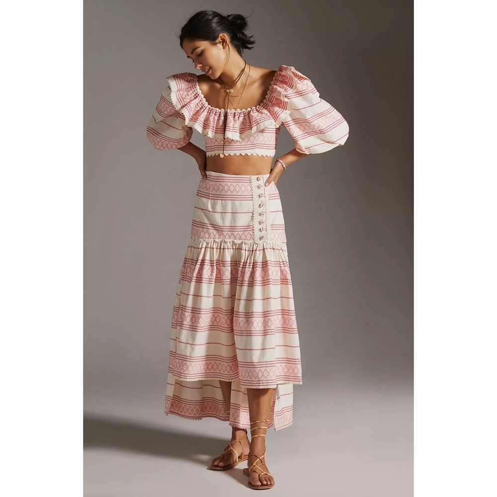 Anthropologie A-line Striped High Low Skirt